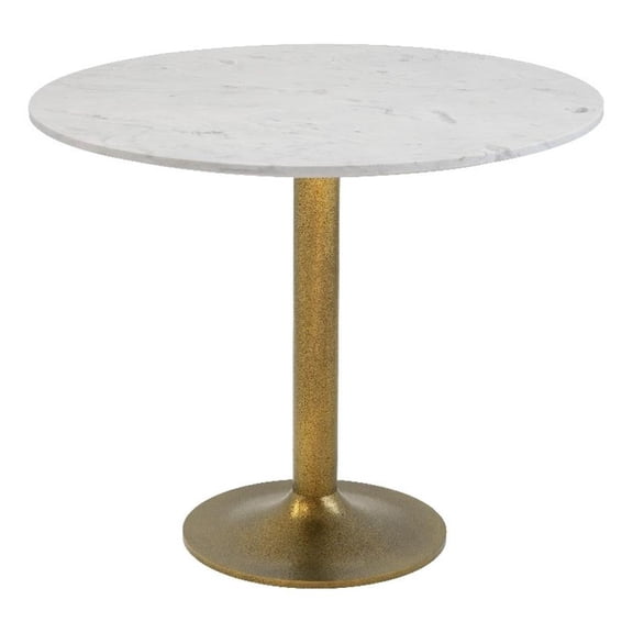 ZUO Fullerton Natural Marble Top Round Dining Table in White & Gold