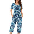 thumbnail image 2 of GaThRRgYP Women Plus Size Pajamas Set Short Sleeve Pjs Sleepwear,2PC Women's Solid Color V Neck Lace Splicing Short Sleeve Sleepshirt and Pants Sets Loungewear Pajamas with Pockets Blue XXL, 2 of 5
