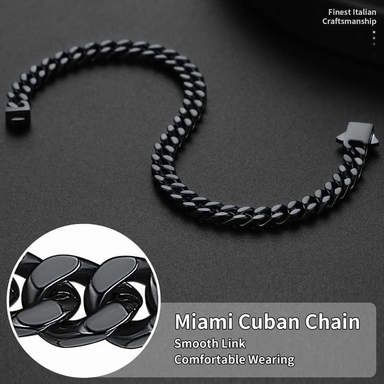 Leander Stainless Steel Cuban Link Bracelet for Men, 5mm/7mm/9mm/12mm Width, 7.5"/8.3"/9" Length, Black/18K Gold Plated Chain Wrist Bracelets for Men, with Gift Box
