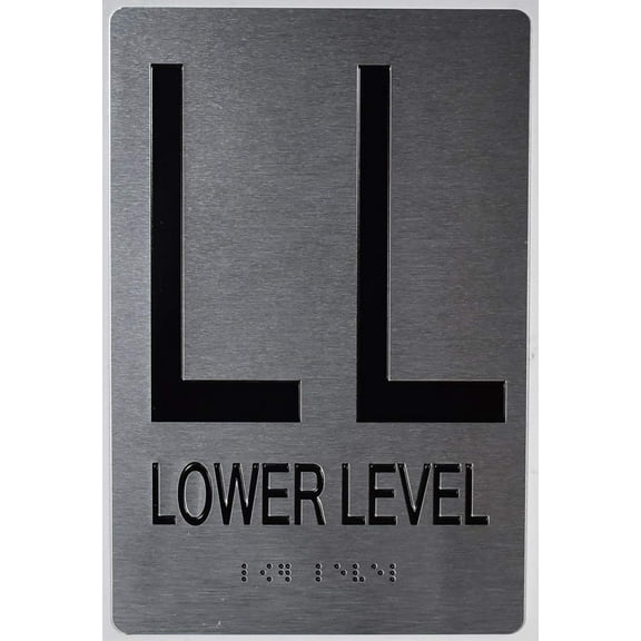 Lower Level Floor Number Sign-Tactile Touch Braille Sign (Aluminium !!, Brush Silver,Size 6X9)- The Sensation line(ref-2022-4)