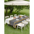 thumbnail image 4 of Outdoor Tablecloth with Umbrella Hole for Patio/Picnic/Party/Camping, Modern Grey Gold Waterproof Table Cloth Rectangle Table Cover Washable, Minimalist Geometric Yellow Striped (52"x 70"), 4 of 8