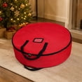 thumbnail image 4 of Christmas Wreath Storage Bag, 60cm Round Holiday Wreath Container with Reinforced Handles, PVC Material Christmas Decoration Storage Bag -Red, 4 of 6