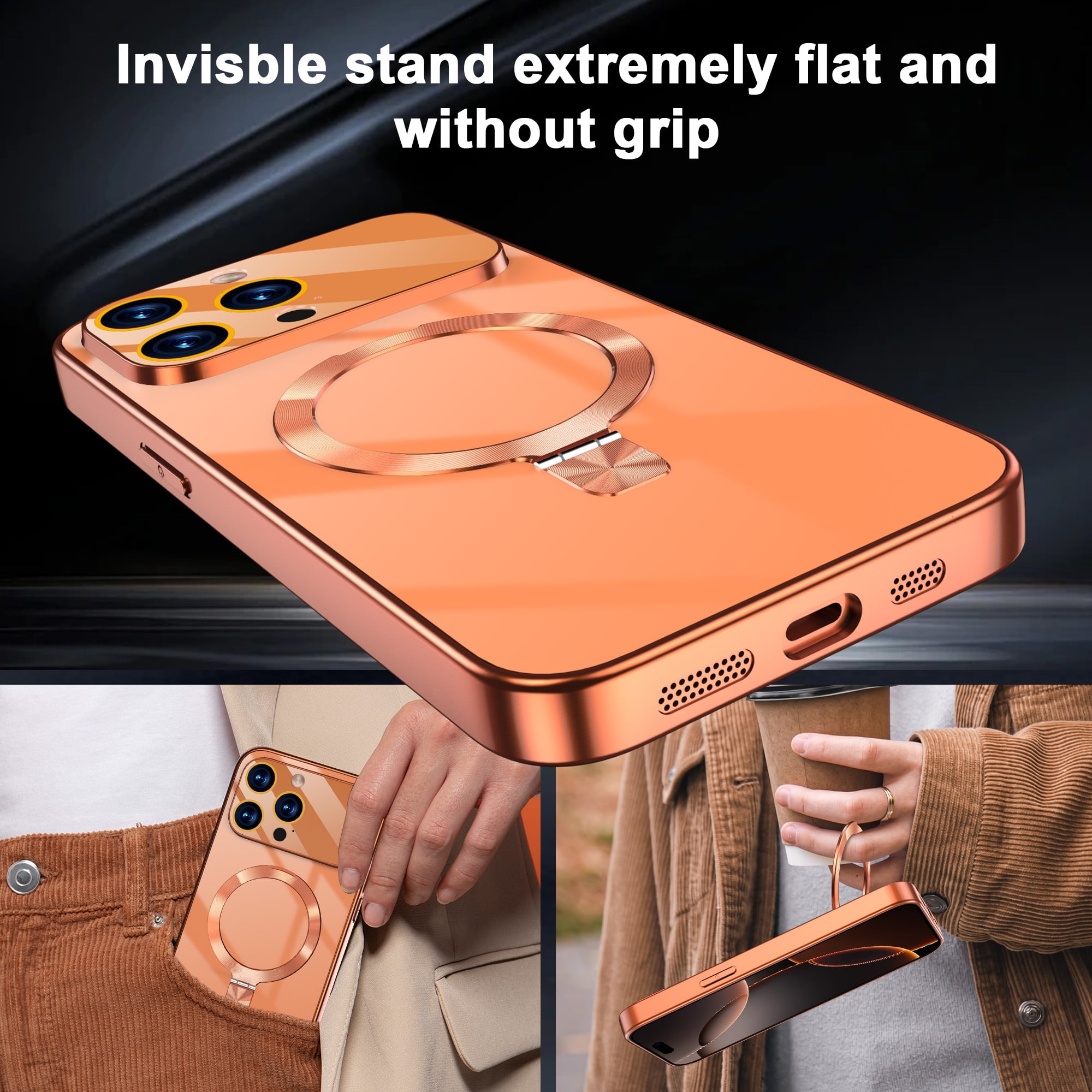 JETeacka Magnetic Case for iPhone 13 Pro Max with Stand MagSafe Compatible Camera Protection Military Drop Protection Not Yellowing Slim Cover, Orange