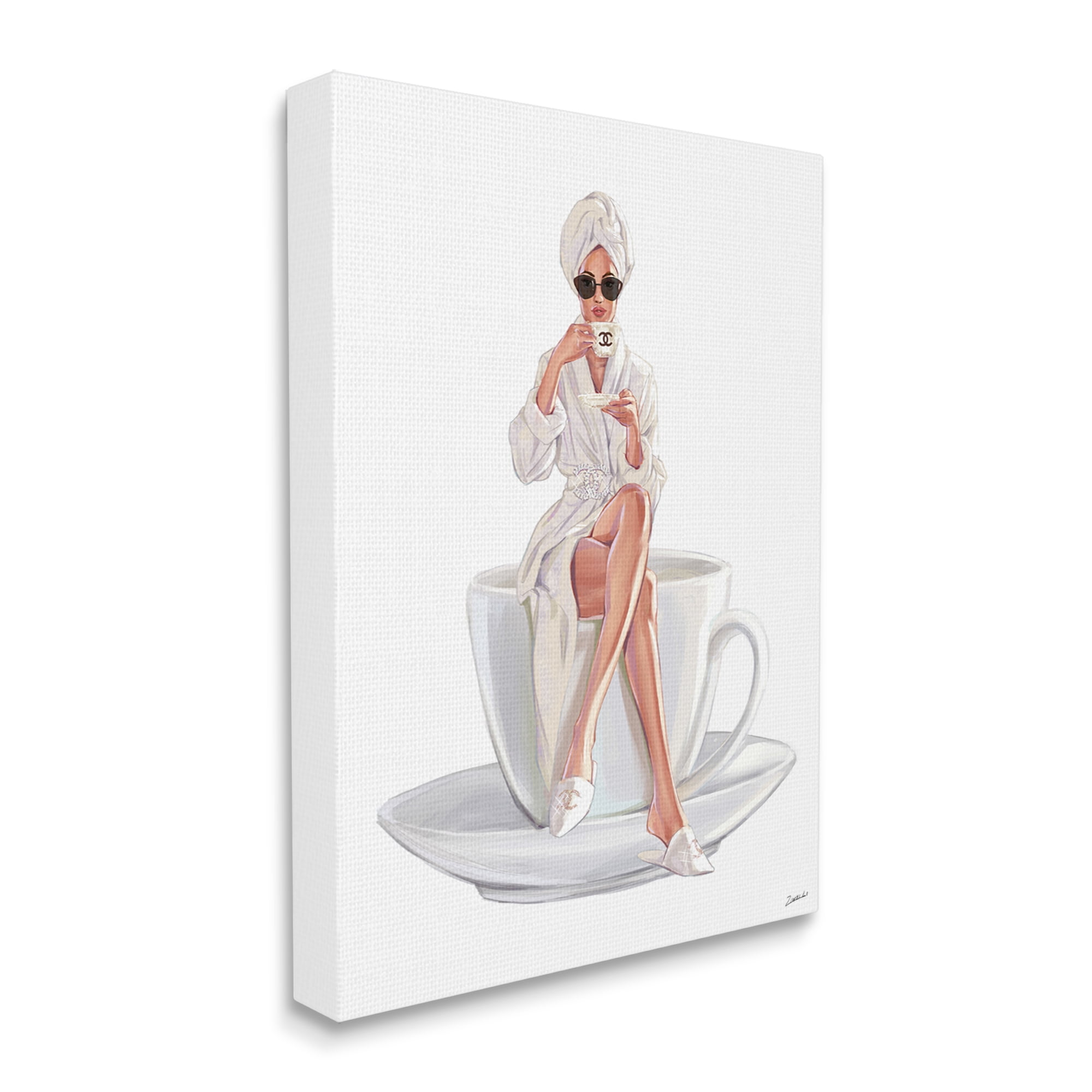 Stupell Industries Chic Woman Robe Coffee Cup Designer Logo Sunglasses Canvas Wall Art, 36 x 48, Design by Ziwei Li