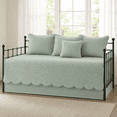 thumbnail image 4 of Madison Park Daybed Cover Set Damask Quilted Cover for Daybeds, All Season, Pre-Washed Cotton-Filled Coastal Bedding Scallop Edge, Shams, Bedskirt, Décor Pillows, Tuscany, Seafoam, 39"x75", 6 Piece, 4 of 7