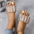 thumbnail image 3 of Flat Dressy Sandals for Women 2025 Glitter Square Open Toe Wrinkled Single Band Mules Slip on Dress Sandals, 3 of 9