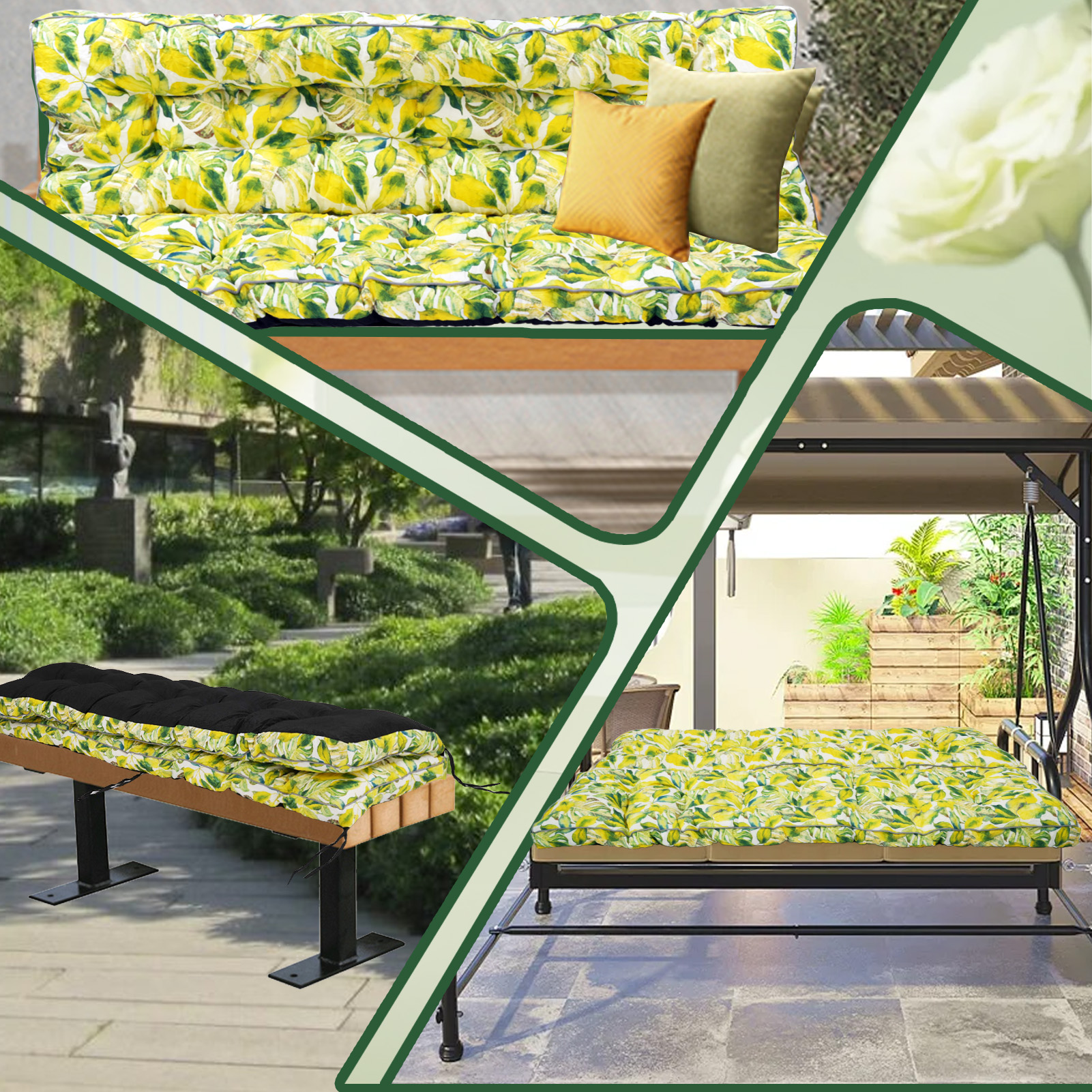 Porch Swing Cushion Thicken 4", 63" Swing Cushions 2-3 Seater Replacement, Waterproof Bench Cushions with Backrest, Anti-Fading Patio Swing Chair Pads for Outdoor Garden Furniture