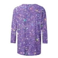 thumbnail image 4 of Womens Plus Size 3/4 Sleeve T-Shirts Glitter Printed Tops Loose Henley Neck Blouses Holiday Party Casual Outfits (XL, Purple), 4 of 5