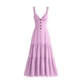 thumbnail image 3 of Dvprdro Solid Color Deep V Neck Sleeveless Maxi Dress for Women Smocked Waist Ruffle Hem Loose Fit Summer Vacation, 3 of 6