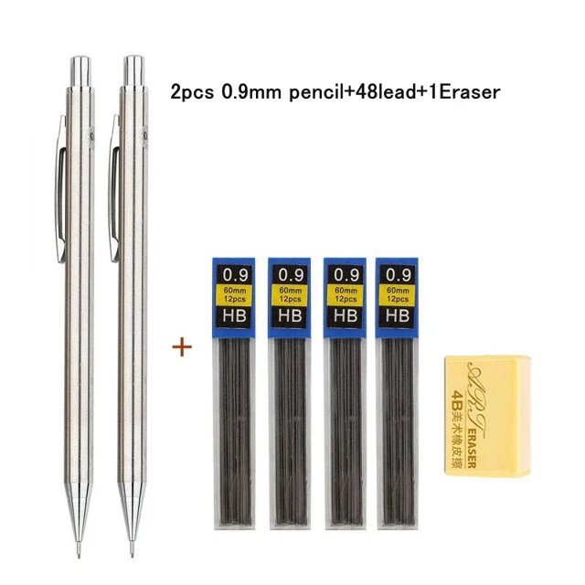 Full Metal Mechanical Pencil Set 0.3 0.5 0.7 0.9 1.3 2.0mm HB Automatic Pencil With Leads for Art Drawing Writing Sketchin