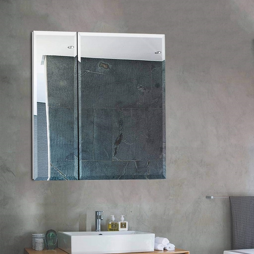 Taimei DIY Wall 2-Door Frameless Mirror Medicine Cabinet 30" Wx26" Hx4.5/8” D with Beveled edges, Color Satin, Bathroom Mirror Cabinet with Adjustable 2 Glass Shelves, Storage Cabinet by FOCA US