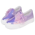 thumbnail image 3 of Girls Kids Sneakers Loafer Shoes Toddler Slip On Sequins Glimmer Glitter Sparkle Low Top Non Slip Rubber Sole Lightweight Breathable Fashion Casual Bowknot Purple Size 9, 3 of 5