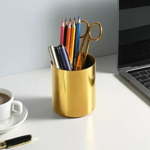 Stainless Gold Steel Pencil Cup, Pen Holder Cup, Makeup Brush Holder Organizer