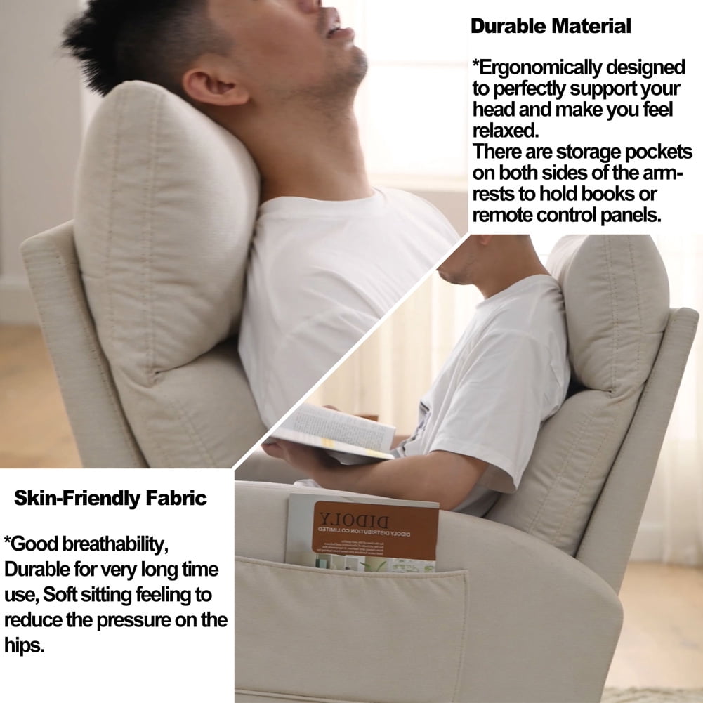 Yesfashion 27.6"W Modern Rocking Chair,Accent Upholstered Rocking Glider Chair with High Backrest,Armrests,2 Side Pocket,Lounge Chair for Home Living Room Bedroom Office
