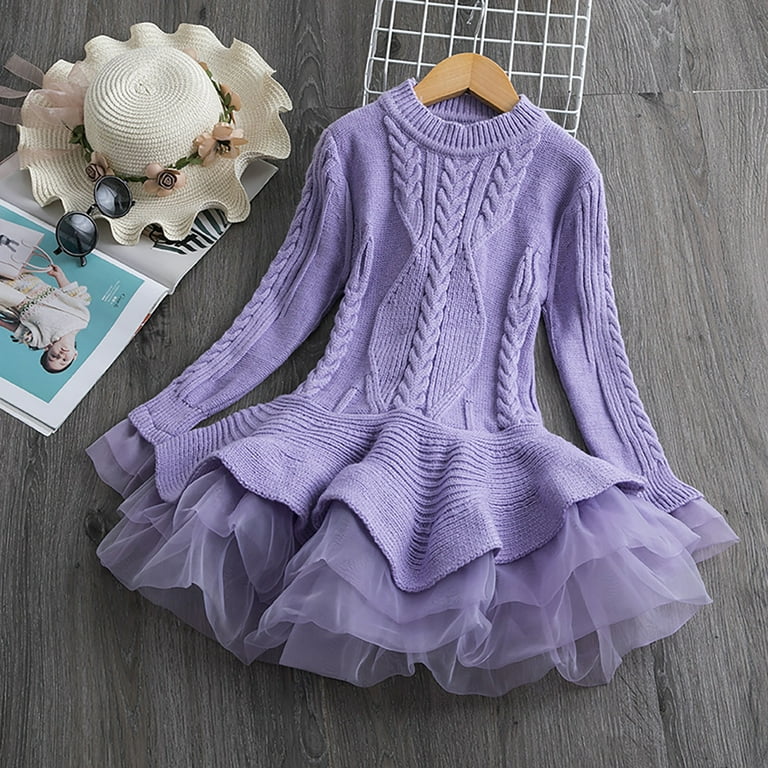 Kids Girls Knitted Dress Long Sleeve Winter Sweater Dress