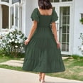 thumbnail image 4 of Uaswgudfs Vintage-Inspired Square Neck Dresses for Women: Summer Short Sleeve Puff Sleeve Dress with Cinched Waist & Tiered Skirt - Casual Army Green L, 4 of 6