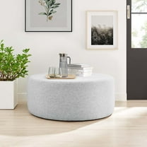 Modway Callum Large 38" Round Woven Heathered Fabric Upholstered Ottoman in Heathered Weave Light Gray