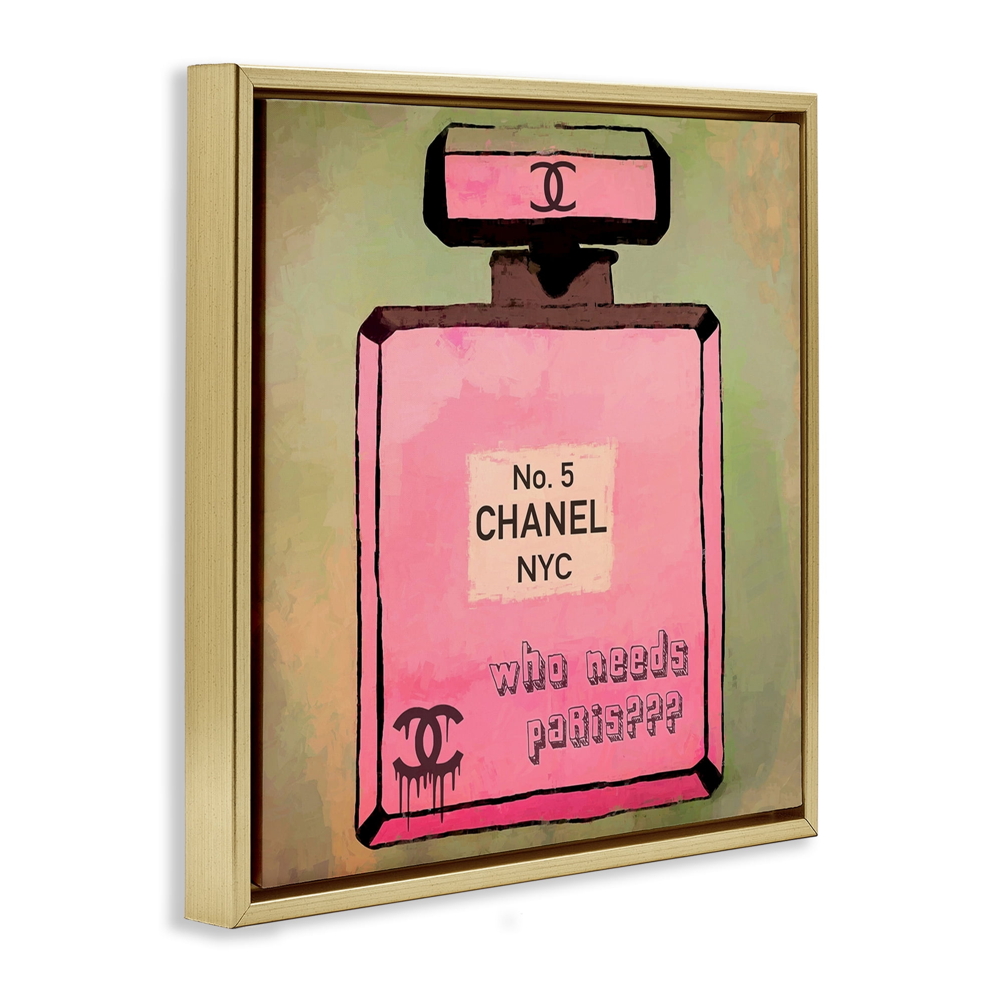 Stupell Industries Who Needs Paris Glam Perfume Fashion Painting Gold Floater Framed Canvas Art Print Wall Art, 18 x 18