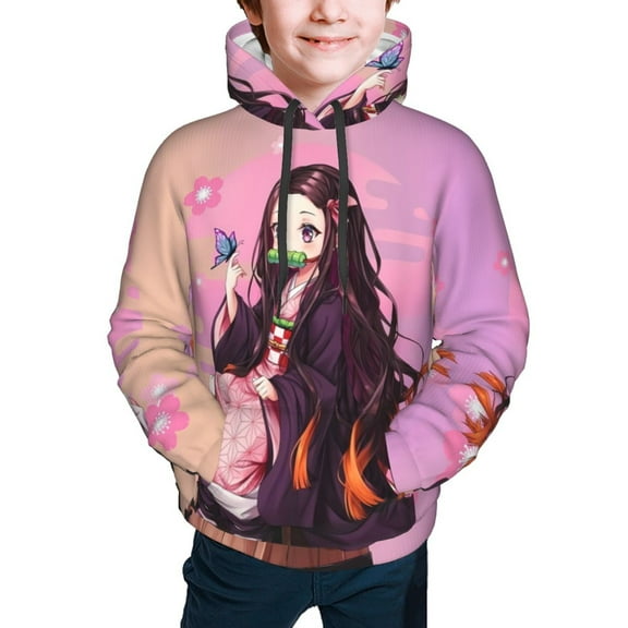 Demon Slayer Nezuko Kamado Kids' Hoodie 3d Print Sweatshirt Soft Pullover Hooded With Big Pockets For Boys Or Girls Small