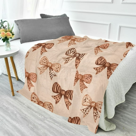 70x55 Inches Glow in The Dark Blanket Cozy Throw Camping Blankets for Home and Outdoor Use Leopard Print Bow