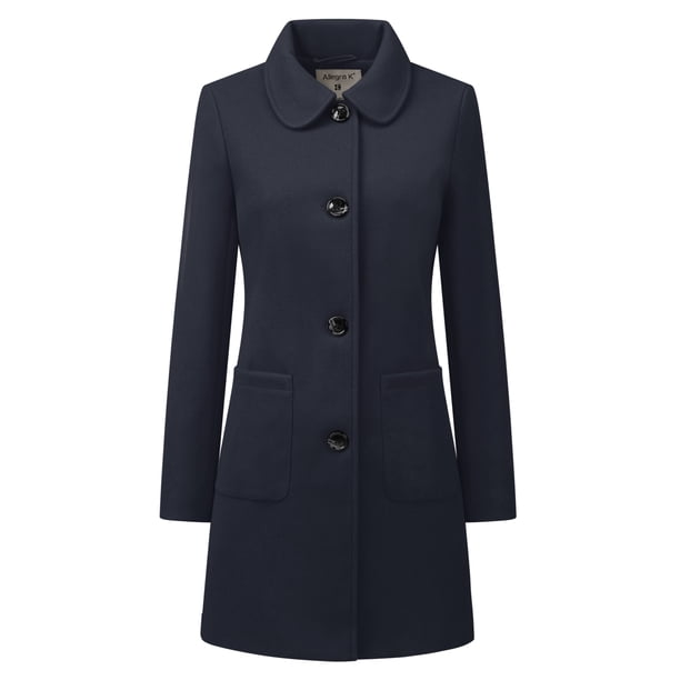 Gabardina de invierno con un solo pecho y cuello vuelto para mujer Azul M