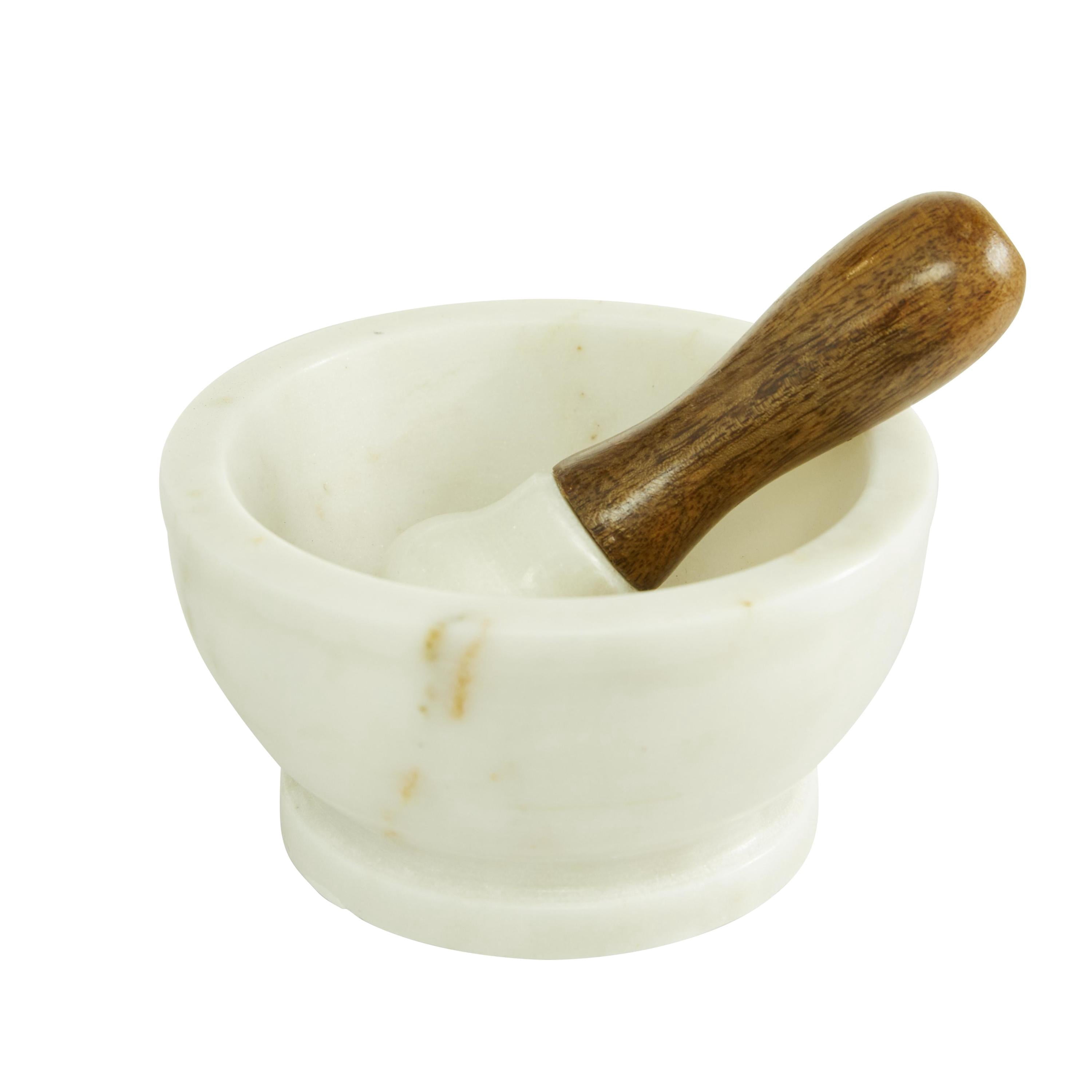DecMode 6" x 5" White Marble Mortar And Pestel, 3-Pieces