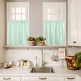 thumbnail image 3 of 3 Piece Kitchen Curtains and Valances Set Green White Stripe Cafe Curtains 24 Inch Length Modern Minimalist Geometric Striped Valance & Tier Curtain for Living Room Bedroom Window 54"x18"+27"x24"*2, 3 of 6