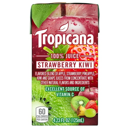 Kiwi Juice - Tropicana 100% Juice Box, Kiwi Strawberry, 4.23 Fl Oz, 44 Count