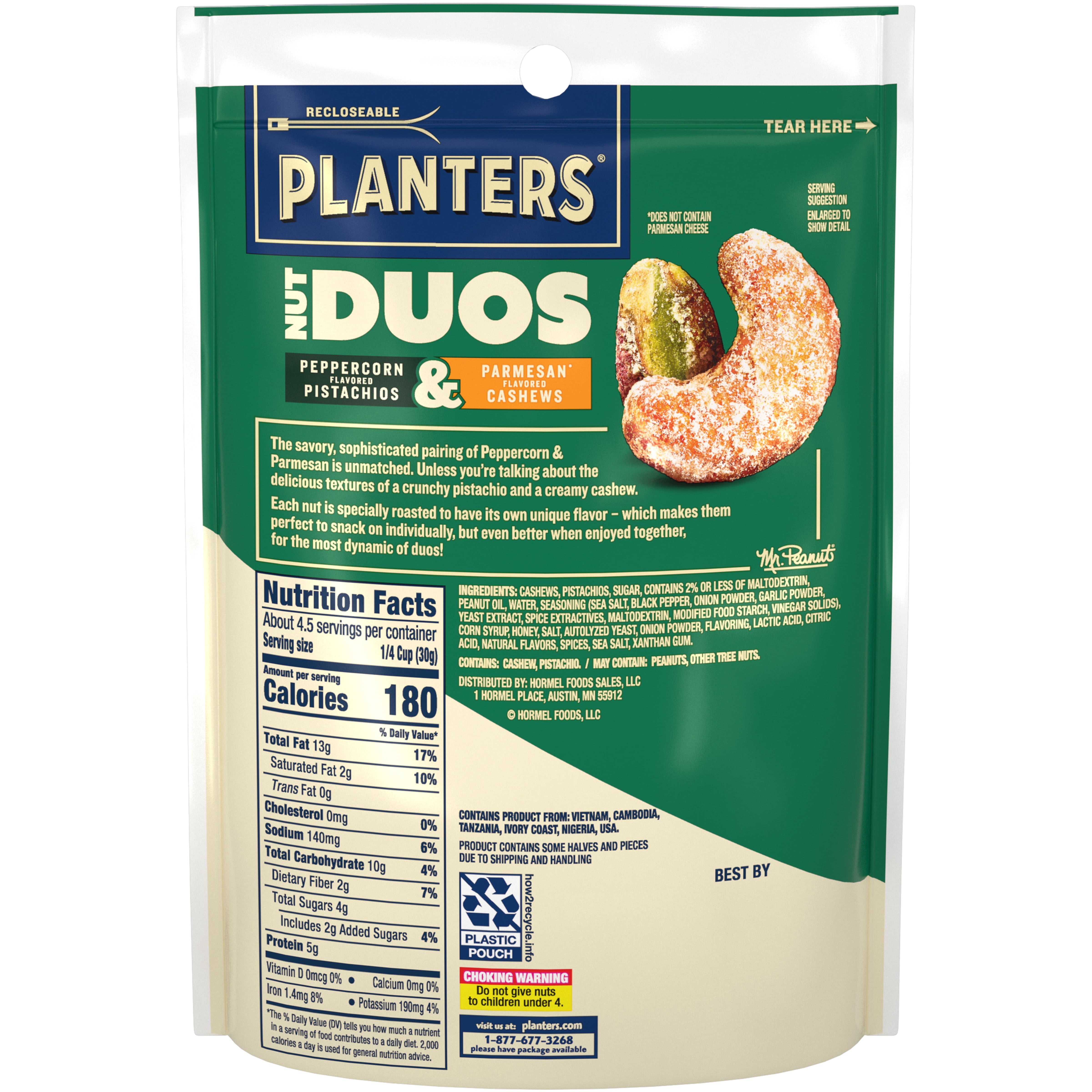PLANTERS Nut Duos Peppercorn Pistachio & Parmesan Cashews 12/5 oz (Pack of 4)