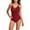 Wine Red, variant on Women's Plunge One Piece Swimsuits Lace-up V Neck Halter Bathing Suits Padded Swimwear