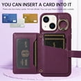 thumbnail image 3 of ELEHOLD Wallet Crossbody for iPhone 14 Case with Lanyard Wrist Strap Credit Card Holder, PU Leather Protective Phone Case with Ring Holder,Deep Purple, 3 of 8