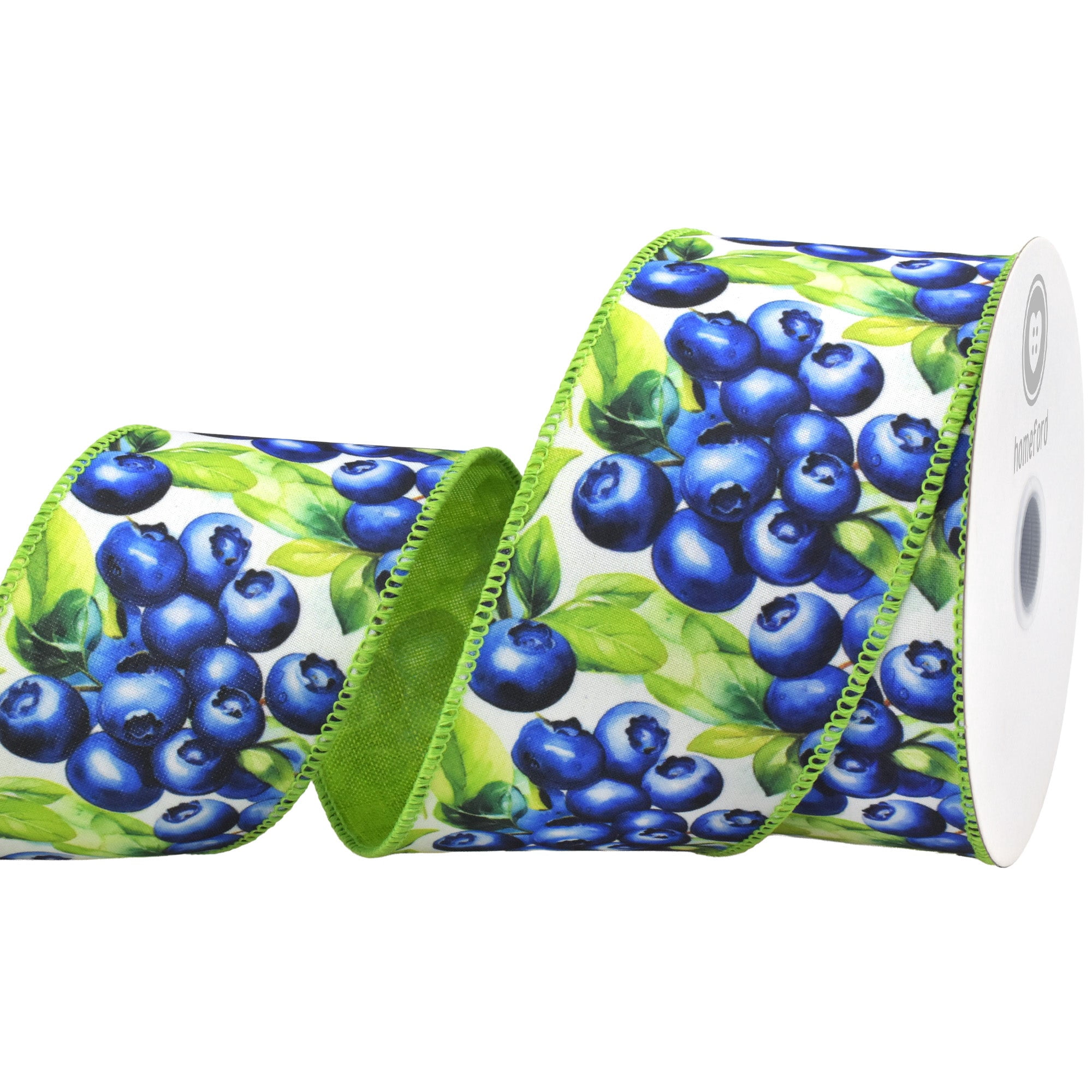 Homeford Spring Jumbo Blueberries Deluxe Wired Ribbon, 2-1/2-inch, Blue/Lime/White, 10-yard