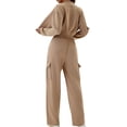 thumbnail image 4 of Posijego Women's 2 Piece Zip up Long Sleeve Crop Sweatshirts Drawstring Cargo Sweatpants Lounge Sweat Suit, 4 of 4