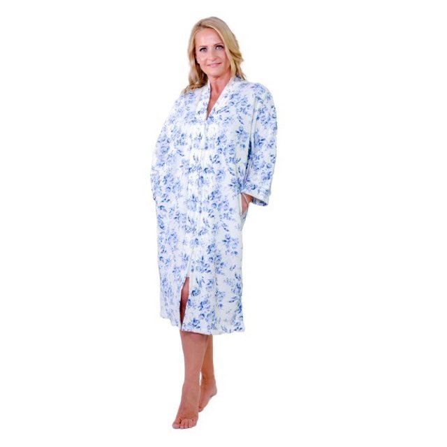 Body Touch Women's Floral Print Zipper Front Quilted Robe