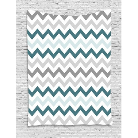 Teal Blue Bedroom Decor Chevron Tapestry, Geometric Angled Lines Pattern in Pastel Colors Nautical Illustration, Wall Hanging for Bedroom Living Room Dorm Decor, Teal Pale Blue and Grey, by Ambesonne ()