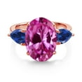 thumbnail image 2 of 18K Rose Gold Plated Silver Pink Created Sapphire and Blue Created Sapphire Ring for Women (8.00 Cttw, 14X10MM Oval and 7X5MM Pear Shape, Gemstone September Birthstone, in Size 5, 6, 7, 8, 9), 2 of 3