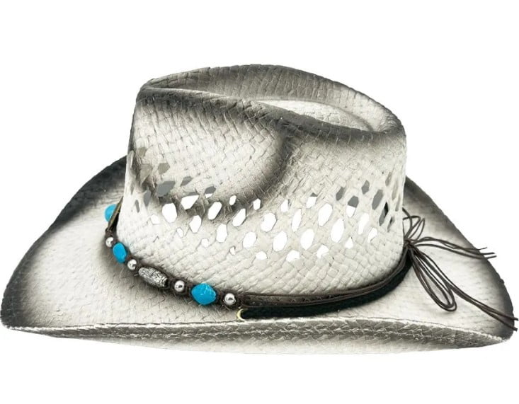 WHITE Tea Stain COWBOY Paper Straw Summer HAT Beach WOMEN  display picture 1