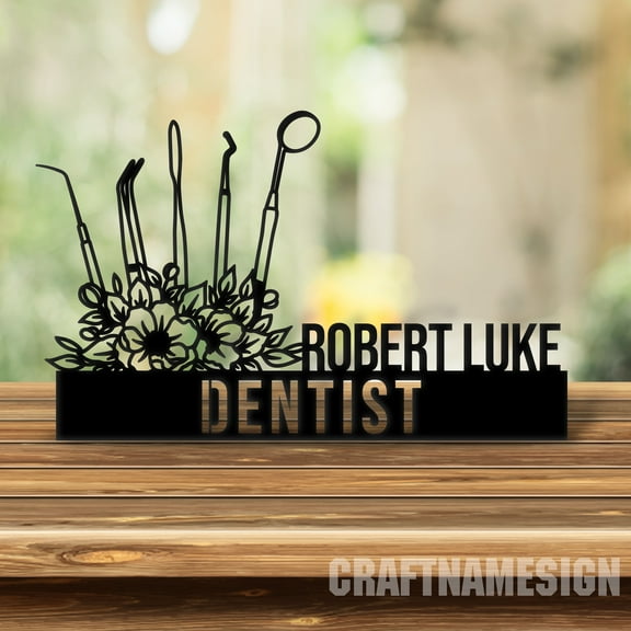 Craftnamesign Custom Dentist Wooden Desk Name Plate, Dentist Metal Nameplate for desk