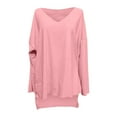 thumbnail image 3 of Womens V Neck Long Sleeve Tops Long Tops Wear with Leggings Casual Christmas Print High Low Hem Pullover Shirts(Pink,L), 3 of 4