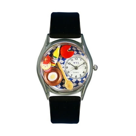 Whimsical Gourmet Black Leather And Silvertone Watch