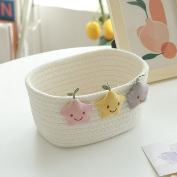 LSLJS Desktop Storage Basket Cotton Thread Weaving Desktop Small Storage Box Without Lid Cute Girl Heart Storage Basket, Storage Basket