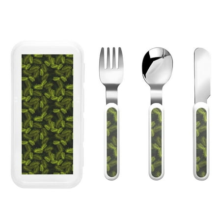 

Gaeub Tropical Palm Leaves Fern Leaf Print 3-Piece Children Knife Spoon Fork Set Stainless Steel Child Flatware Set Kids Utensils Set with Case for Lunch Box (Fork Spoon Knife Combo)