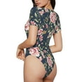 thumbnail image 3 of Yiaed Vintage Floral Print Women's Waist-Cinching Short-Sleeved Onesie,Elastic Onesiet,Snaps At Bottom,Easy To Put On And Take Off for Wome Bodysuit -XX-Large, 3 of 8