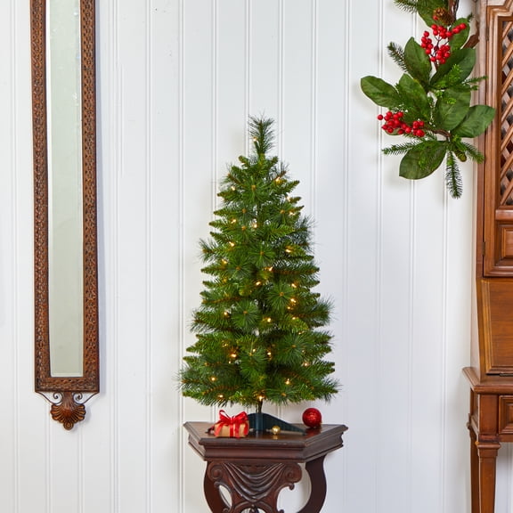 Nearly Natural Clear Prelit LED Green Holiday Pine Christmas Tree, 3'
