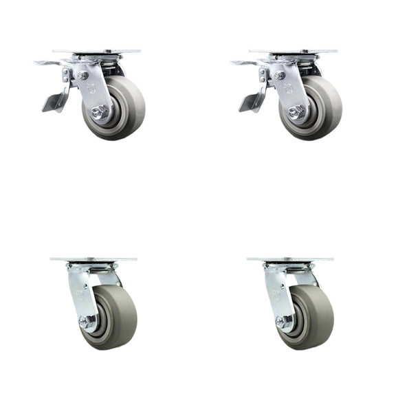 4 Inch Thermoplastic Rubber Caster Set with Ball Bearing 2 Total Lock Brake SCC