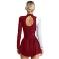 thumbnail image 2 of Doomiva Women's Adult Figure Ice Skating Dress Long Sleeves Rhinestones Gymnastics Leotard Activewear Burgundy L, 2 of 7