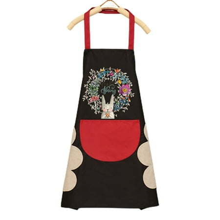 

VEAREAR Apron Wipeable Waterproof Oil-Proof Cartoon Wreath Rabbit Kitchen Nail Shop Apron