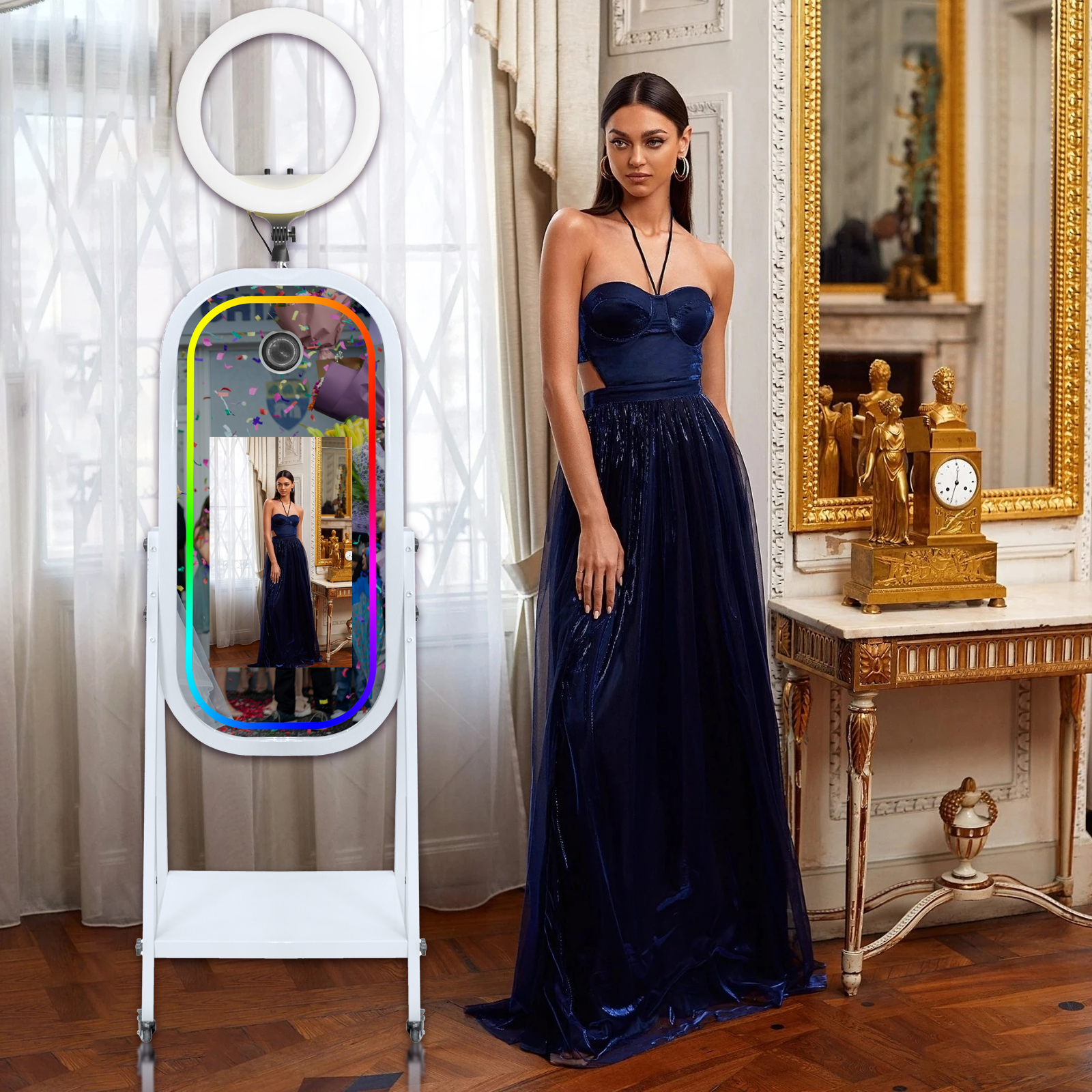 Portable Mirror Photo Booth Machine with 21.5inch Touch Screen Selfie Photo Booth Machine for Party