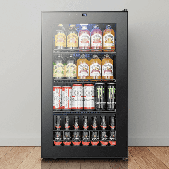 Yeego 136 Cans Beverage Cooler, Freestanding Beverage Refrigerator with Glass Door for Home/Office/Bar, Black