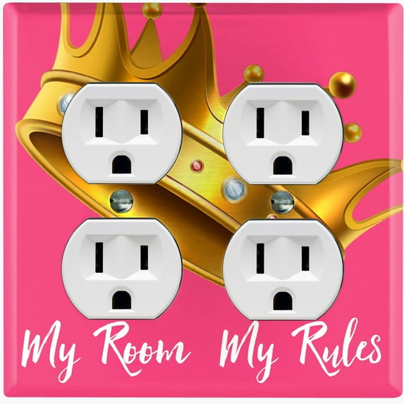 Metal Light Switch Plate Outlet Cover (My Room My Rules Crown Pink - Double Duplex)
